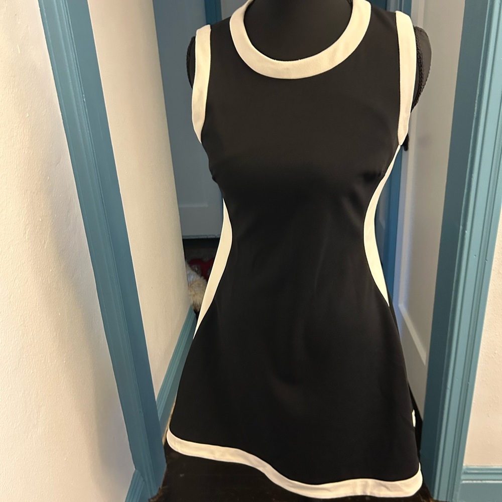 DKNY Black and White Fitted Asymmetrical Mini Dress